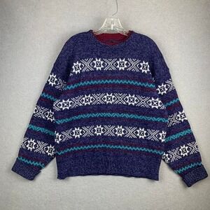 Vintage Wool Blend Knit Sweater Cottage Fair Isle Grandpa Snowflake Men's‎ Large